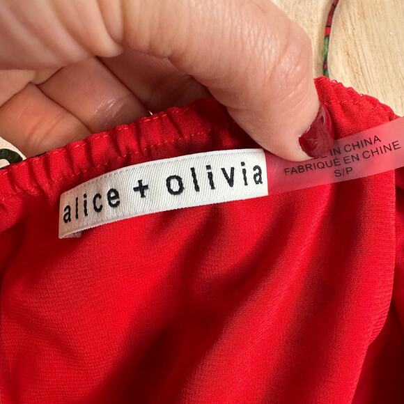 Alice + Olivia Marybeth Chinoiserie Garden & Ruby Print Silk Halter Top - Picture 6 of 9